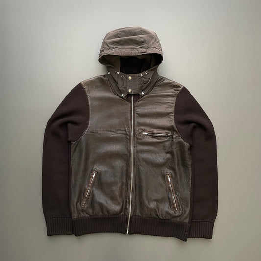 C.P. Company Brown AW06 Leather & Wool Hybrid Detachable Hood Jacket