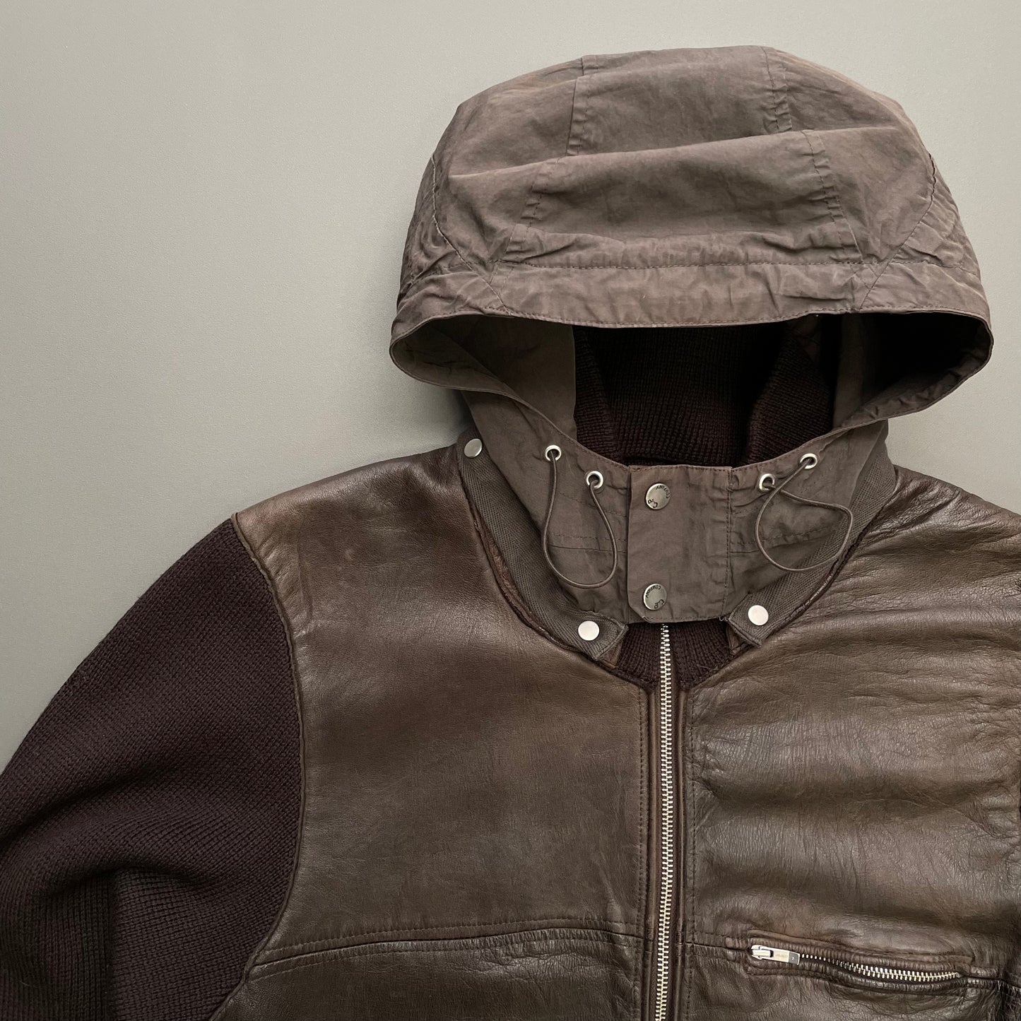 C.P. Company Brown AW06 Leather & Wool Hybrid Detachable Hood Jacket