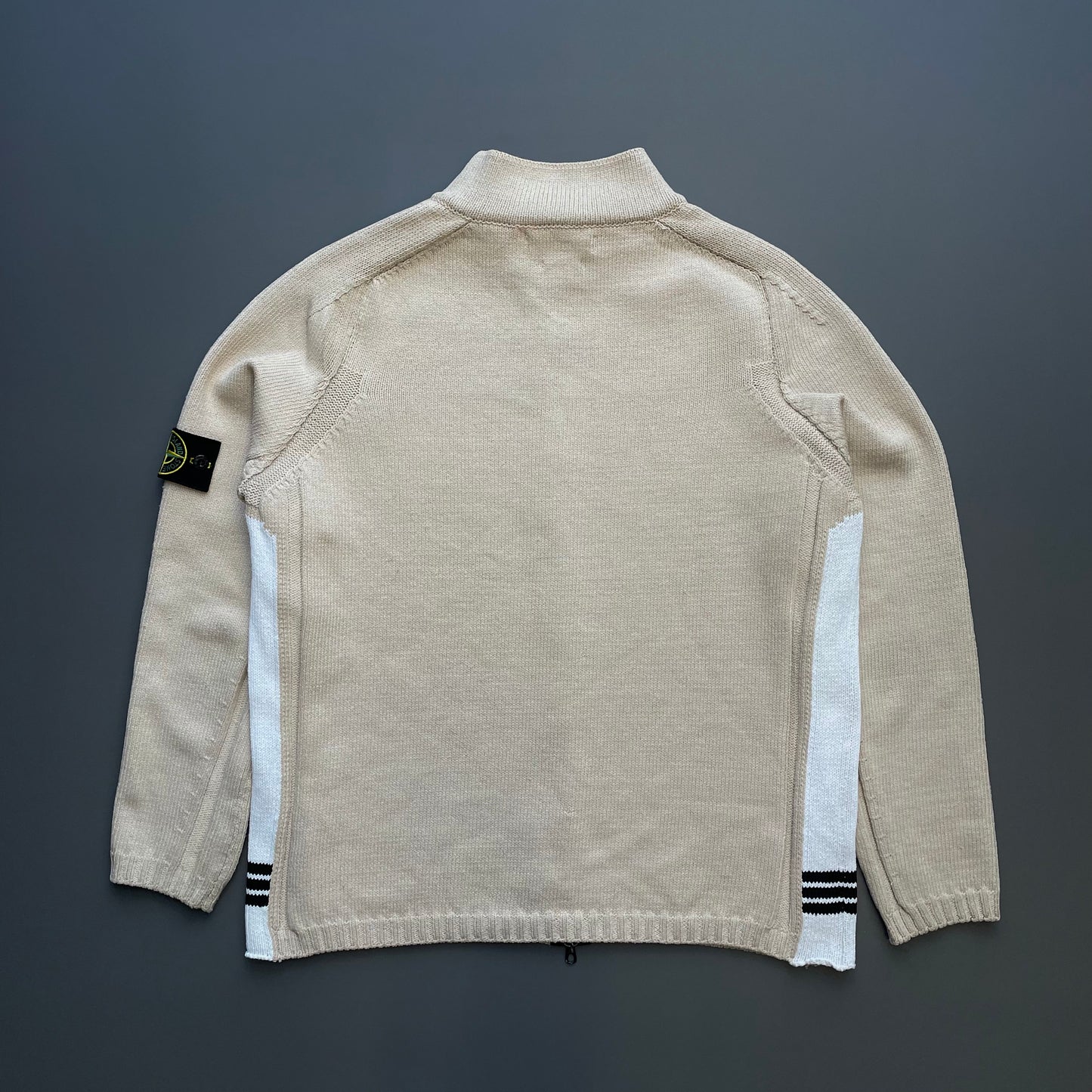 Stone Island Beige & White SS03 Knit Zip-Through Cardigan Jacket