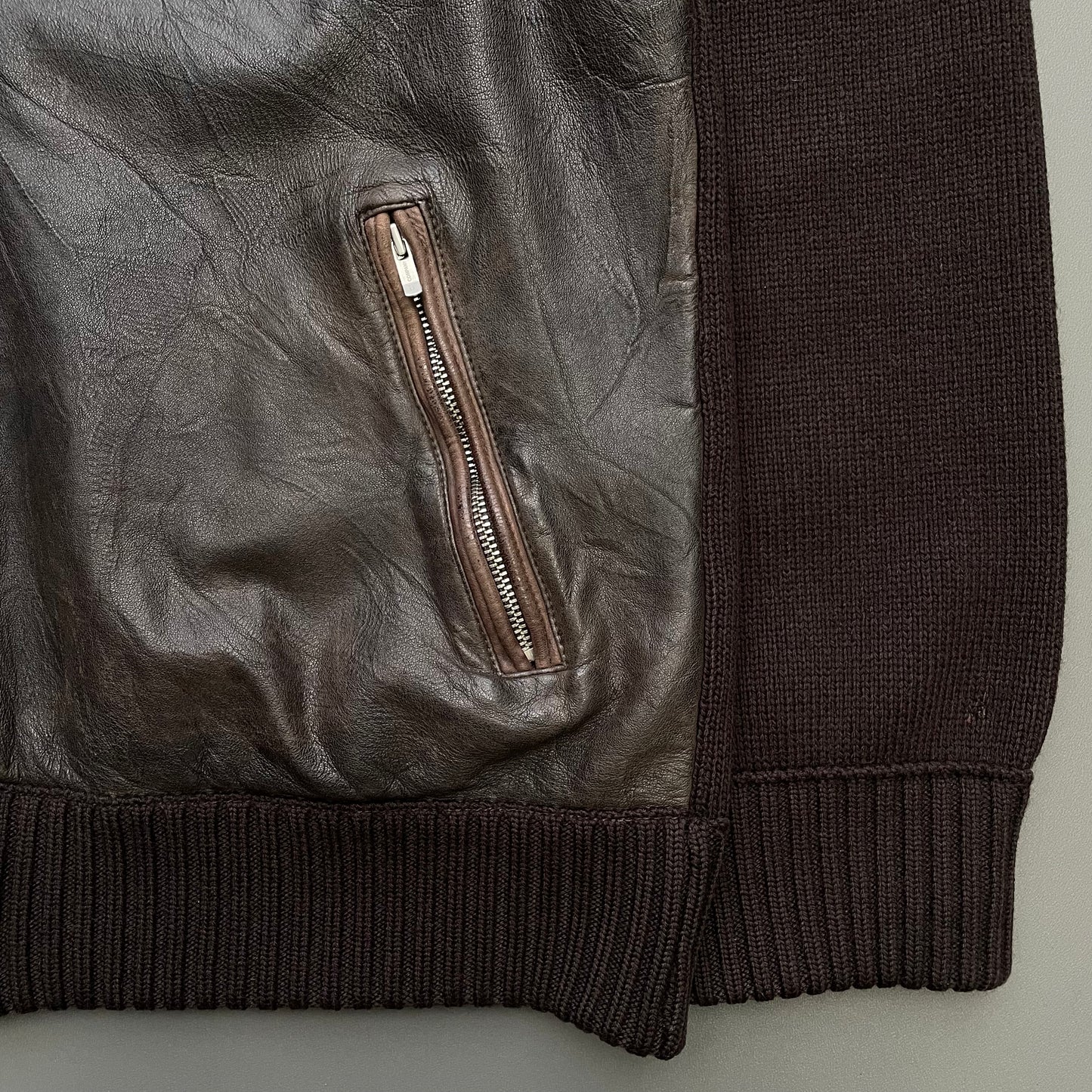 C.P. Company Brown AW06 Leather & Wool Hybrid Detachable Hood Jacket