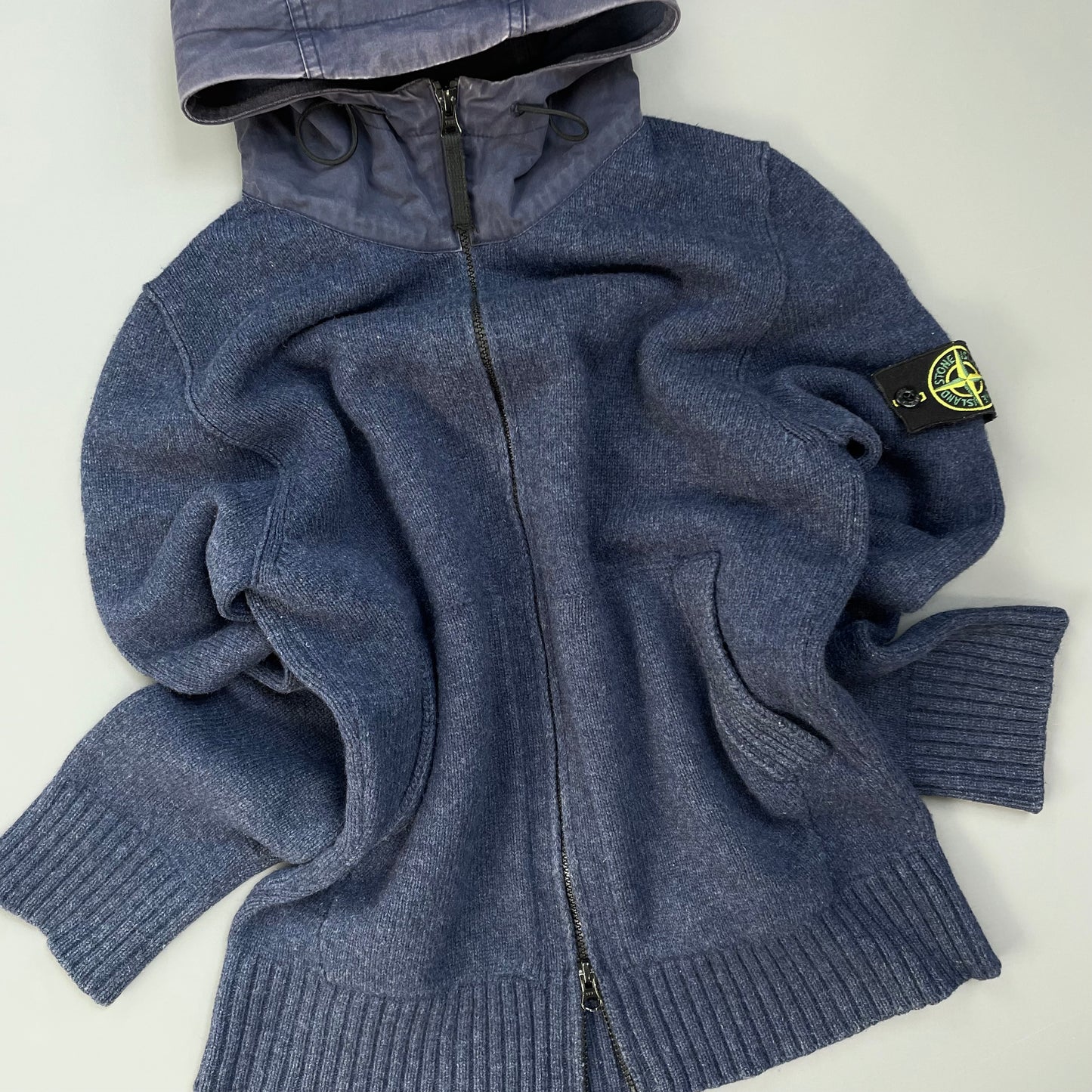 Stone Island Blue AW12 Contrast Hood Zip-Through Cardigan Jacket