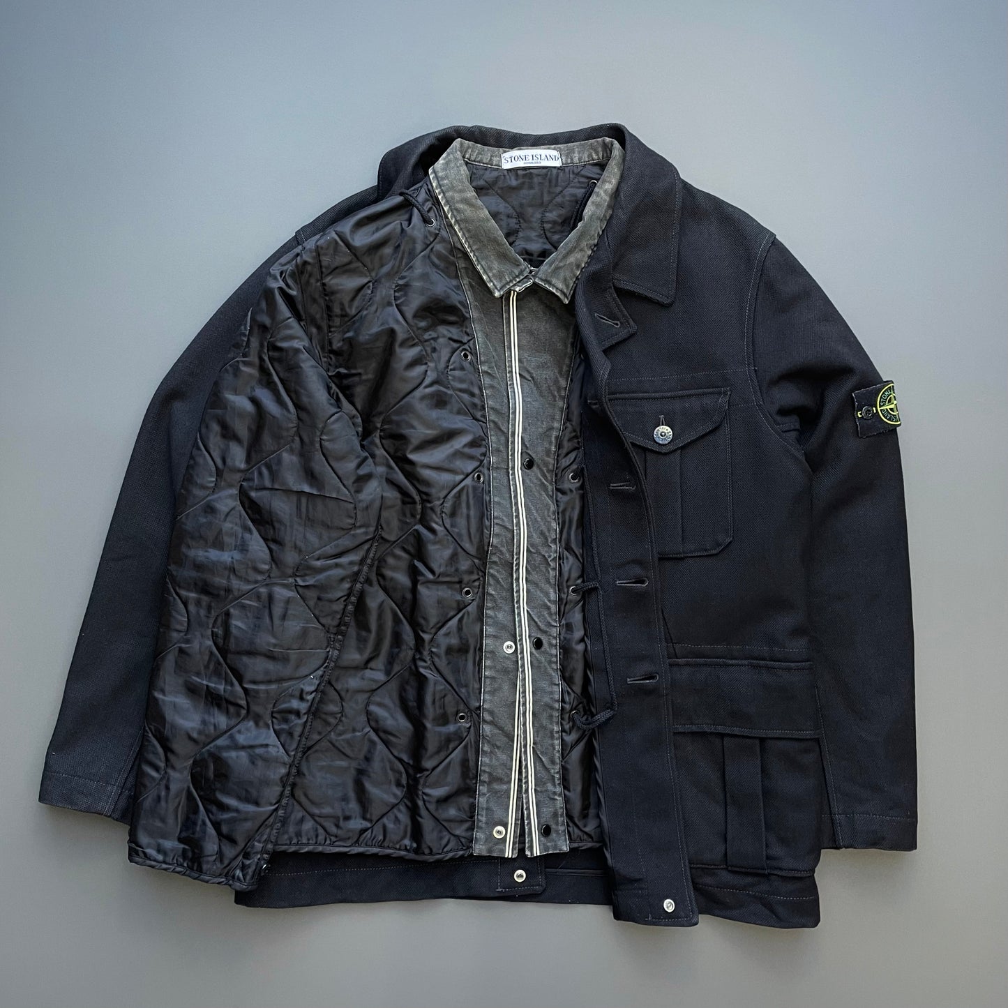 Stone Island Black/Navy Grey AW06 Wool & Nylon Canvas Dutch Rope Liner Field Jacket