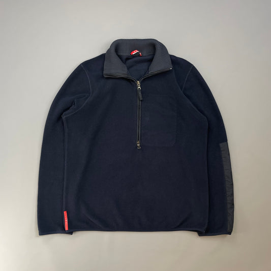 Prada Sport Navy 2008 Nylon Elbow Dual-Zip Lightweight Fleece Jumper