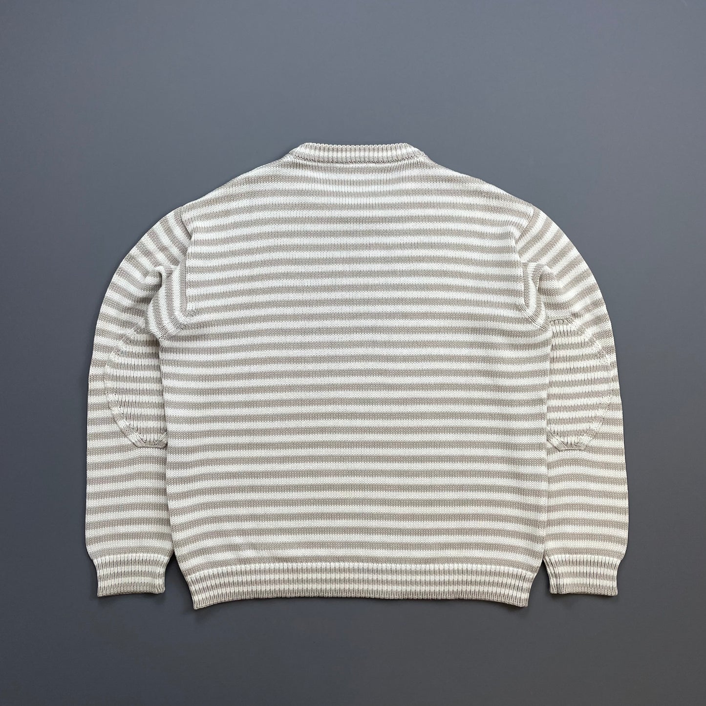 Prada White & Grey 2016 Striped Elbow Panel Knit Jumper