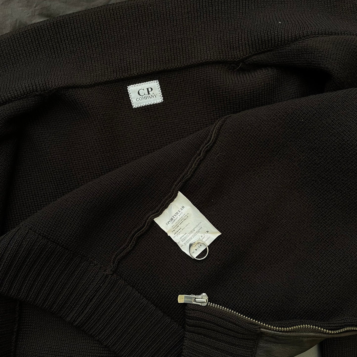 C.P. Company Brown AW06 Leather & Wool Hybrid Detachable Hood Jacket