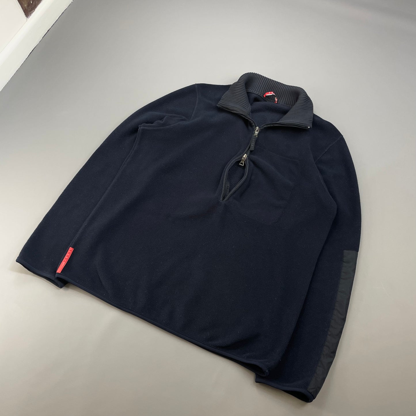Prada Sport Navy 2008 Nylon Elbow Dual-Zip Lightweight Fleece Jumper
