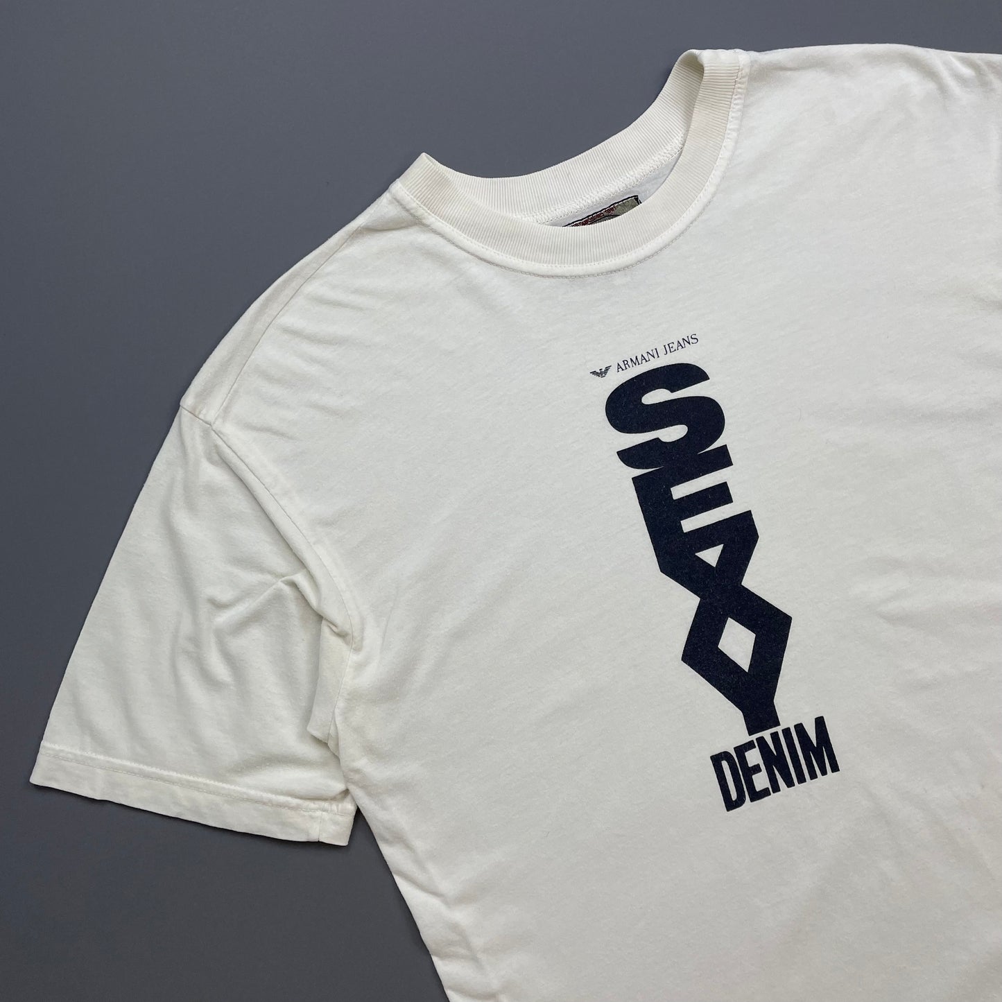 Armani Jeans Cream White 90s 'Sexy Denim' Tee