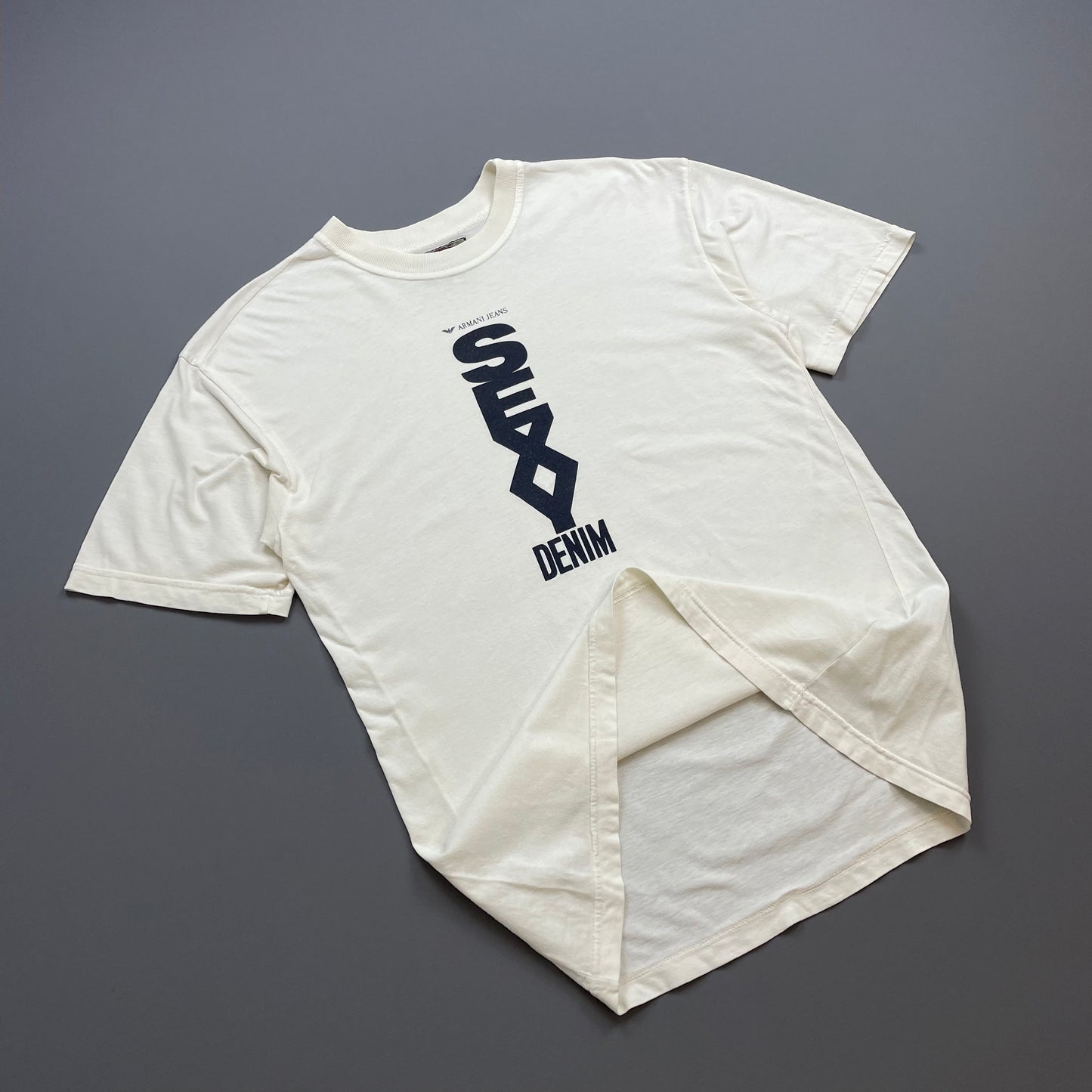 Armani Jeans Cream White 90s 'Sexy Denim' Tee