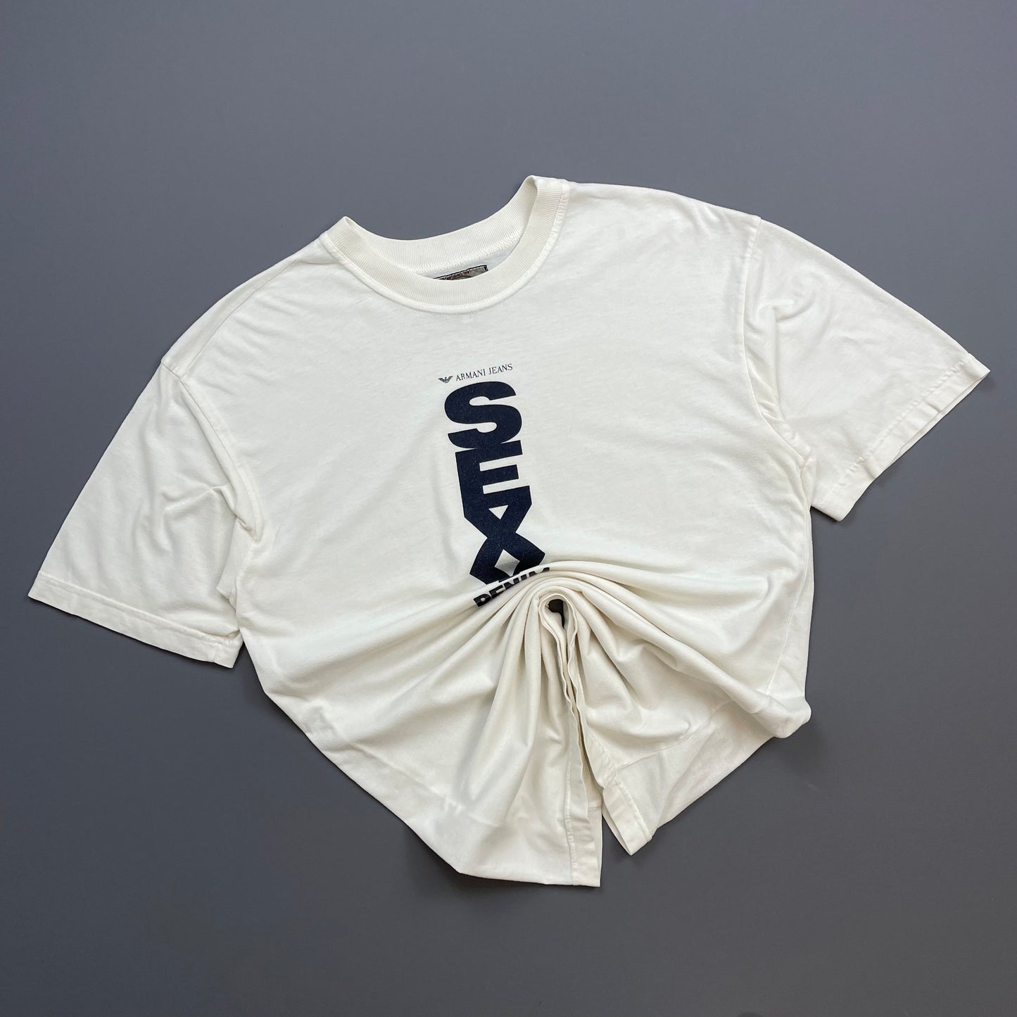Armani Jeans Cream White 90s 'Sexy Denim' Tee