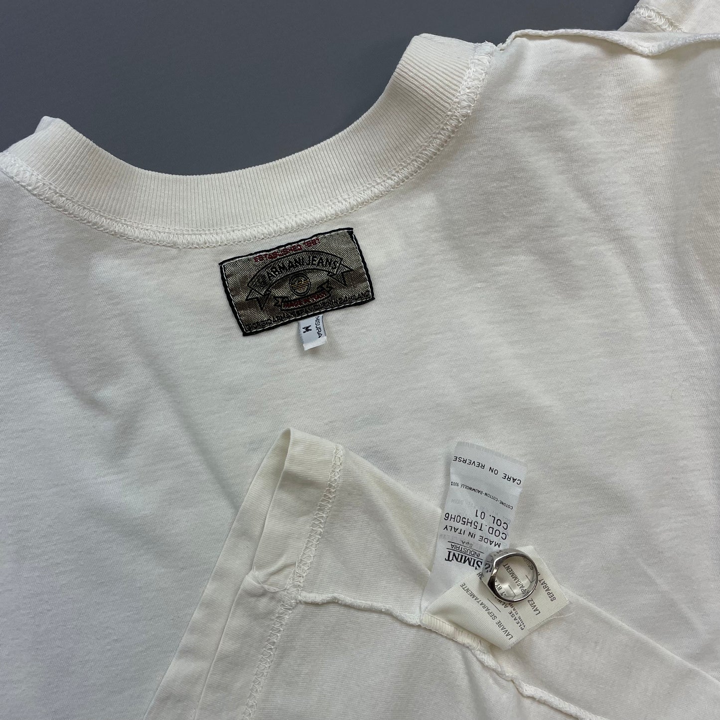 Armani Jeans Cream White 90s 'Sexy Denim' Tee