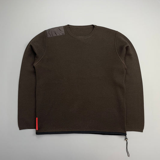 Prada Sport Khaki 00s Nylon Panel Technical Knit Crewneck Jumper