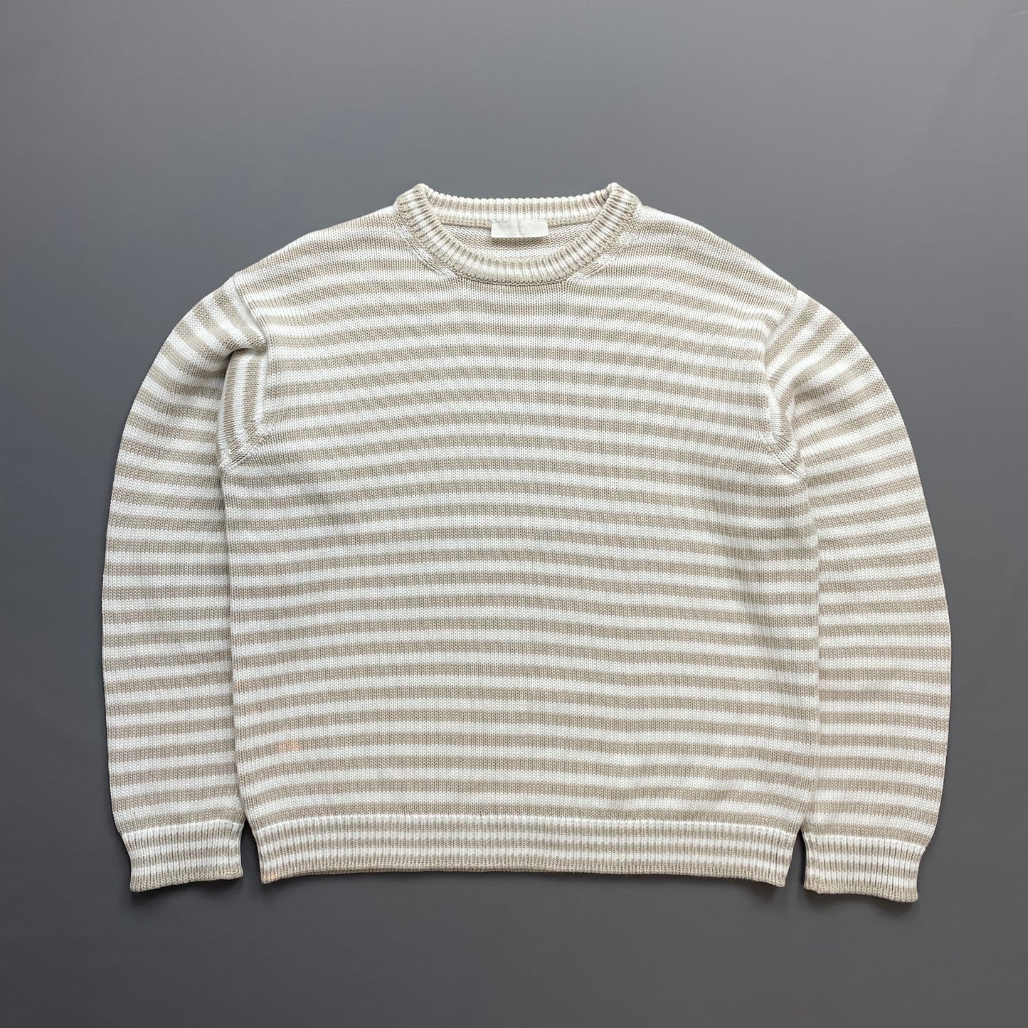 Prada White/Beige 2016 Striped Elbow Panel Knit Jumper