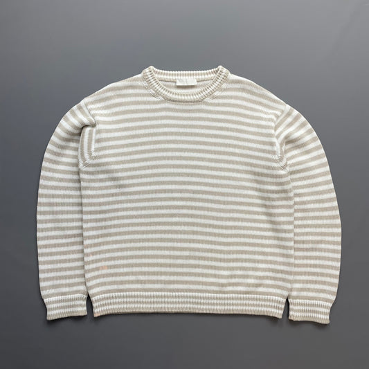 Prada White/Beige 2016 Striped Elbow Panel Knit Jumper