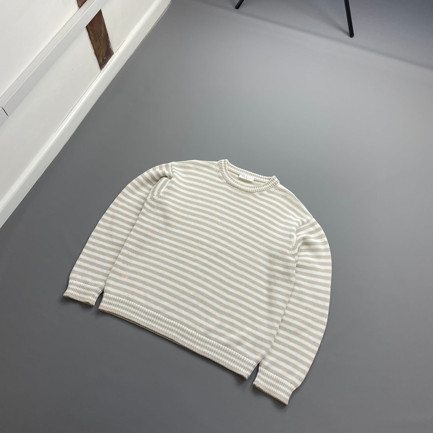 Prada White/Beige 2016 Striped Elbow Panel Knit Jumper