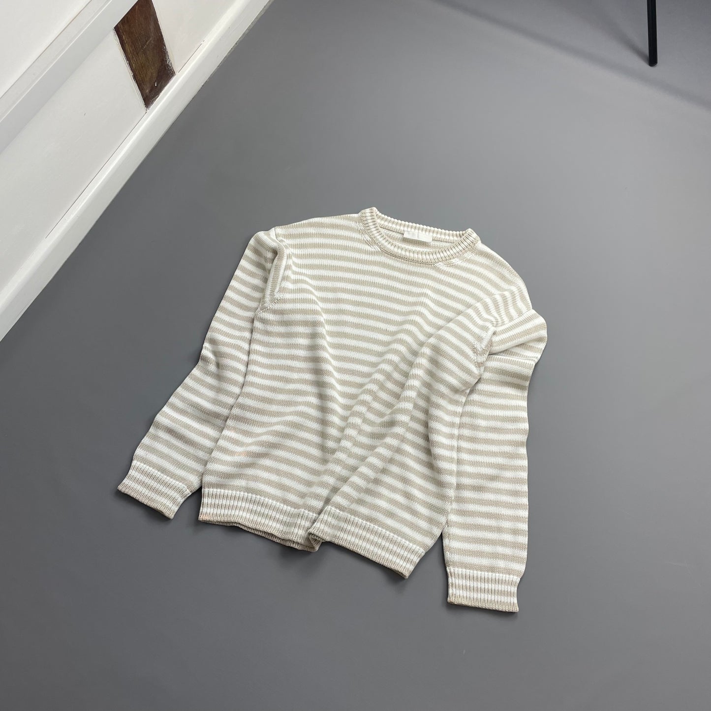 Prada White/Beige 2016 Striped Elbow Panel Knit Jumper