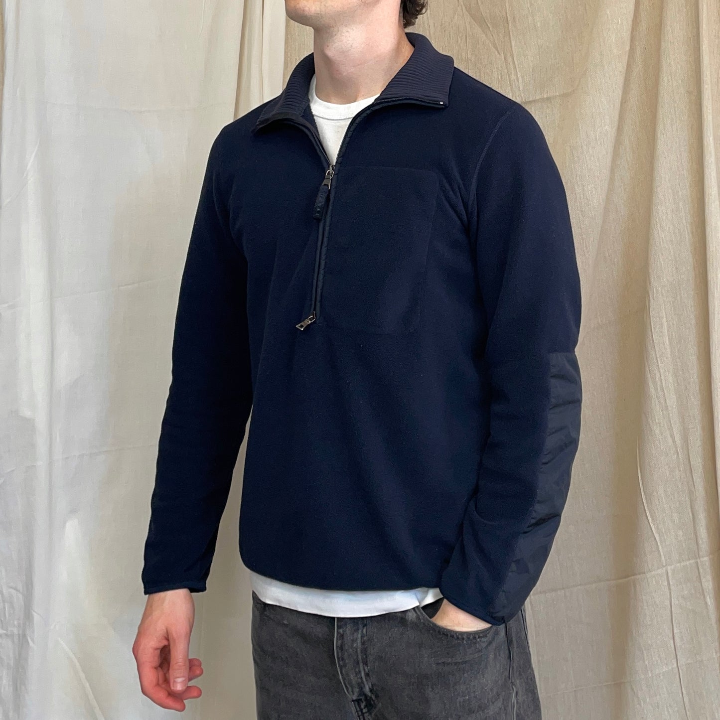 Prada Sport Navy 2008 Nylon Elbow Dual-Zip Lightweight Fleece Jumper
