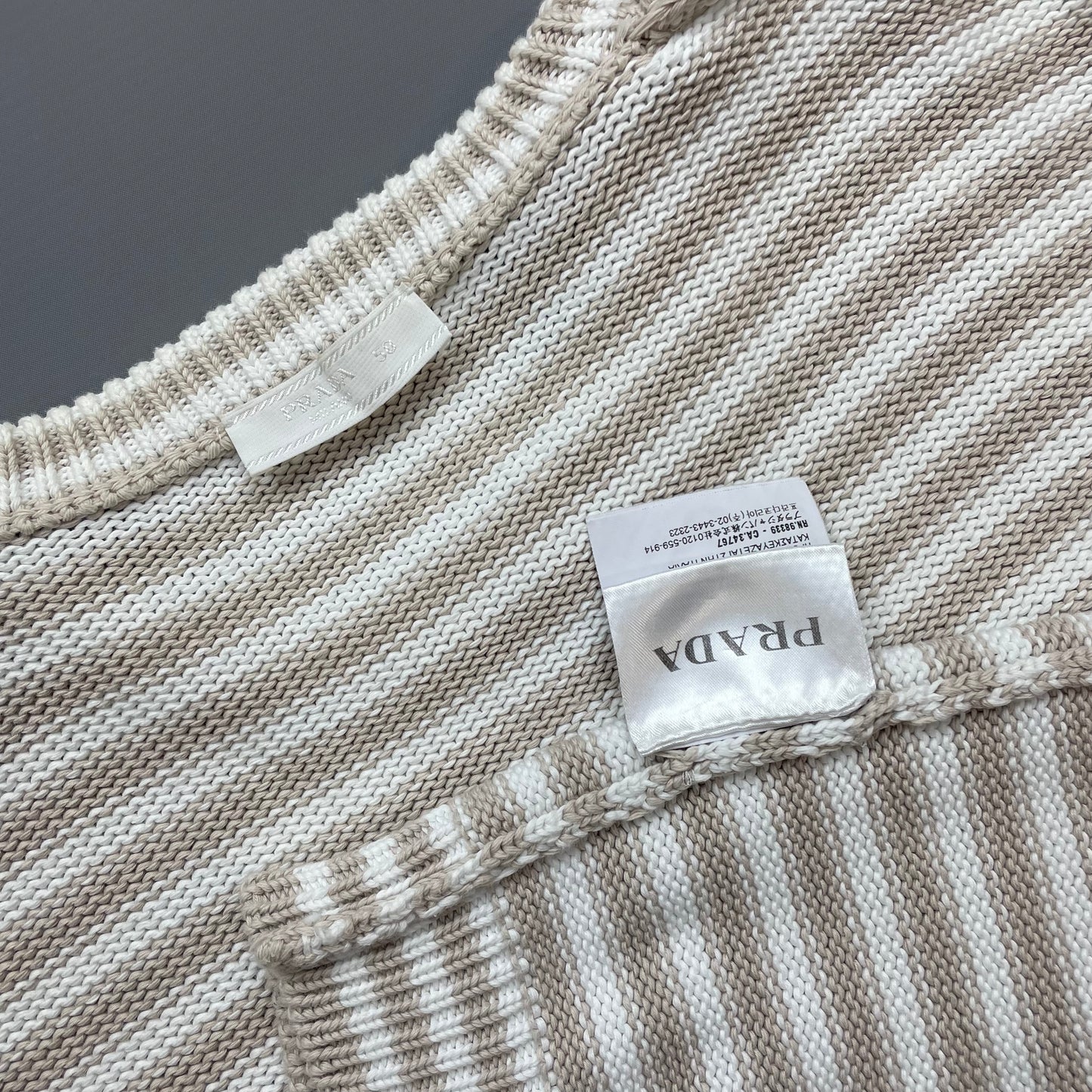 Prada White/Beige 2016 Striped Elbow Panel Knit Jumper