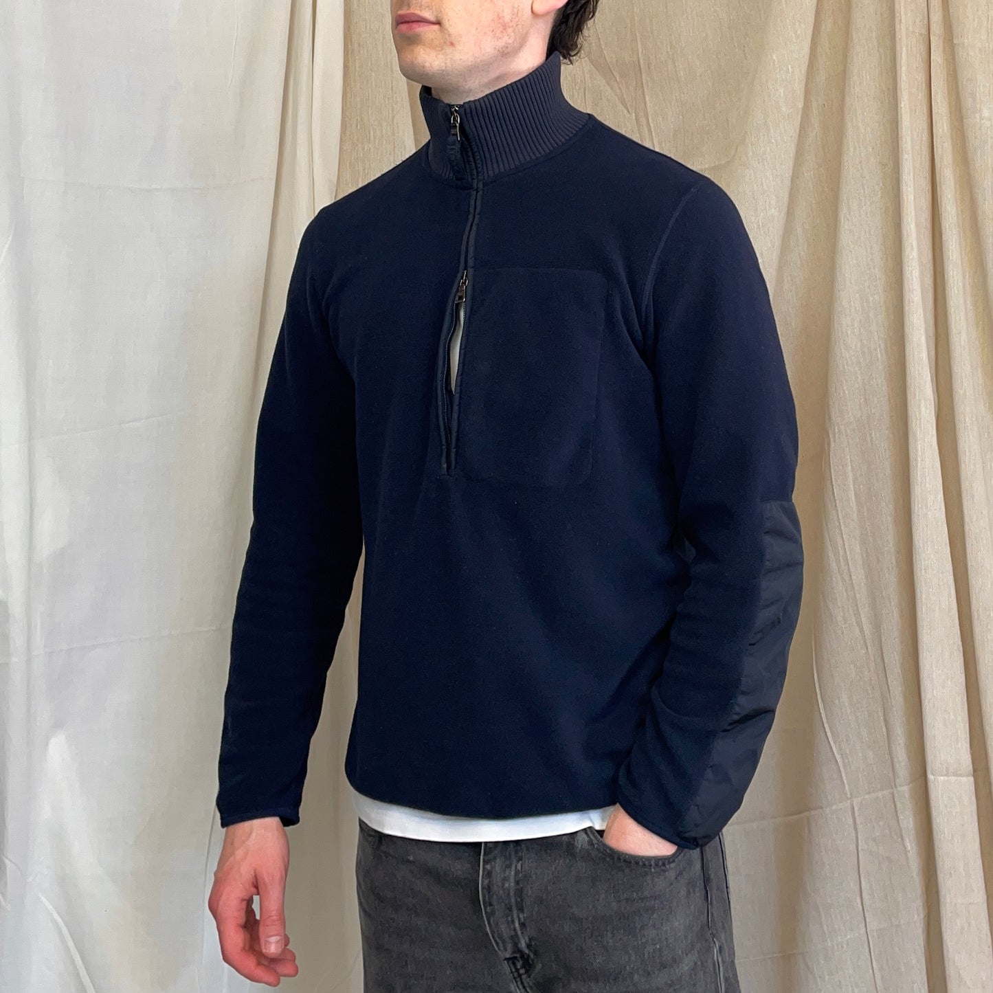 Prada Sport Navy 2008 Nylon Elbow Dual-Zip Lightweight Fleece Jumper