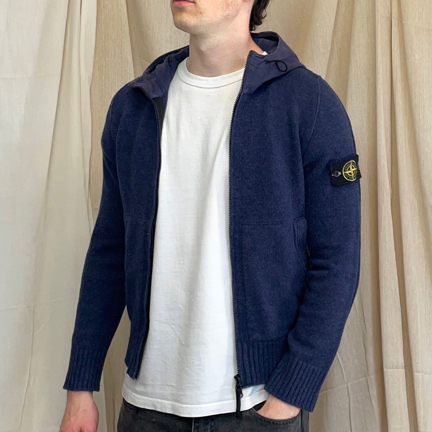 Stone Island Blue AW12 Contrast Hood Zip-Through Cardigan Jacket