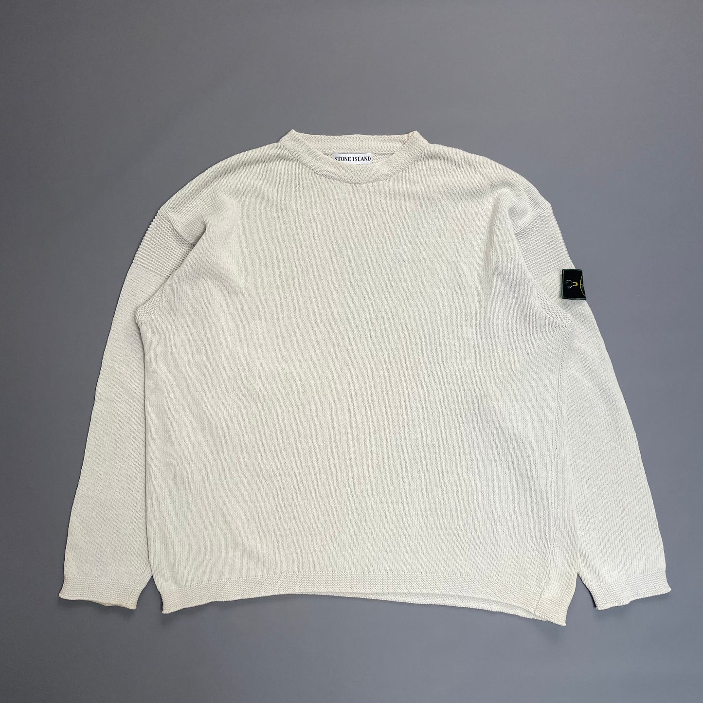 Stone Island SS96 Cream Knit Jumper with Green Edge Badge
