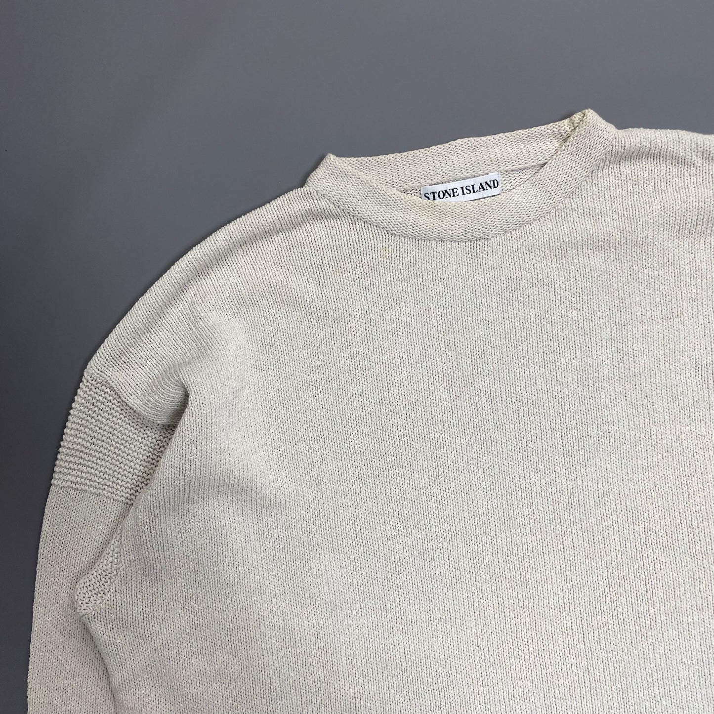 Stone Island SS96 Cream Knit Jumper with Green Edge Badge