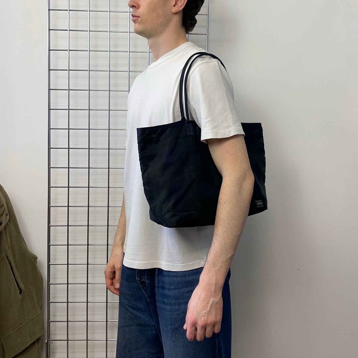 Porter Yoshida & Co. Navy & Green Nylon Tartan Shoulder Bag
