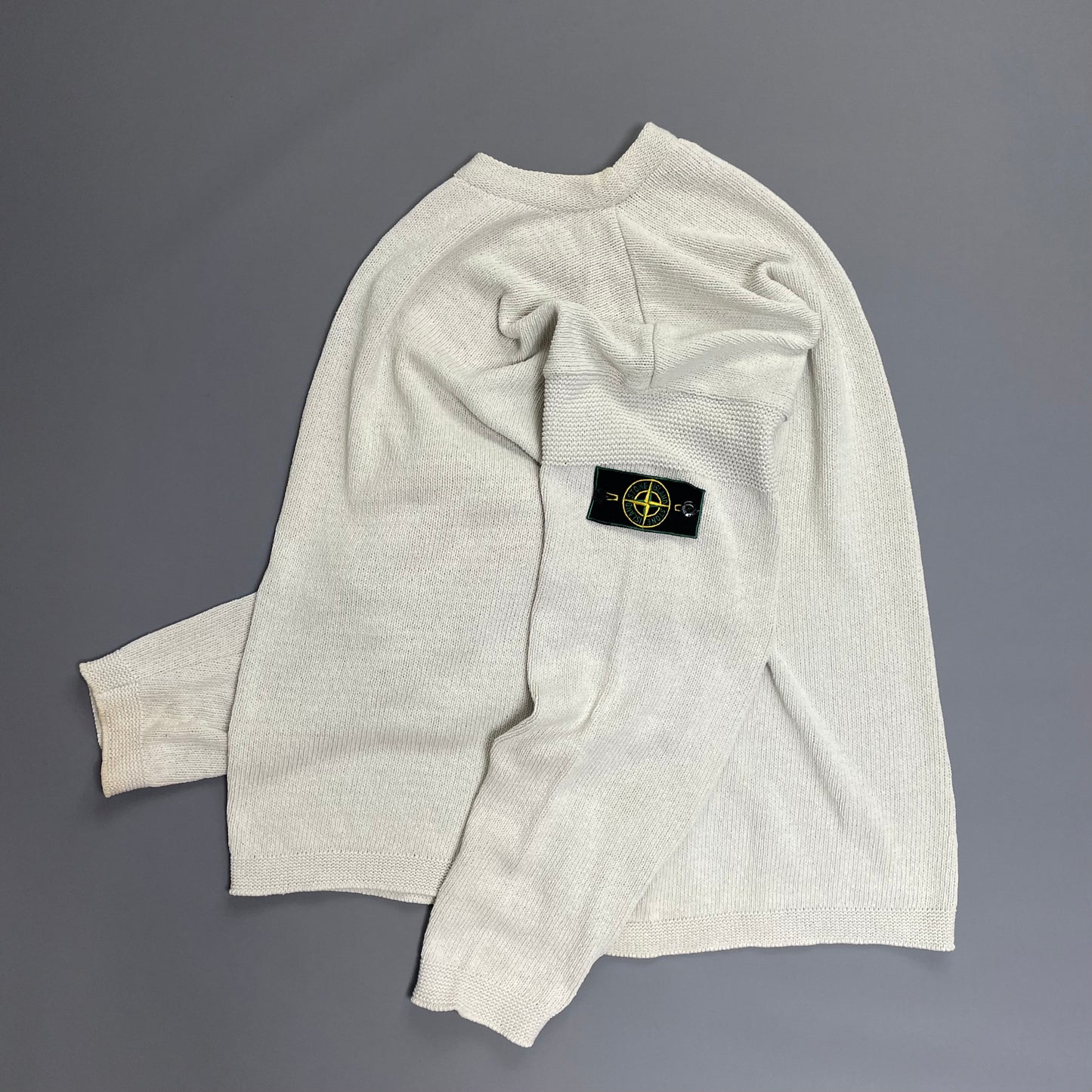 Stone Island SS96 Cream Knit Jumper with Green Edge Badge