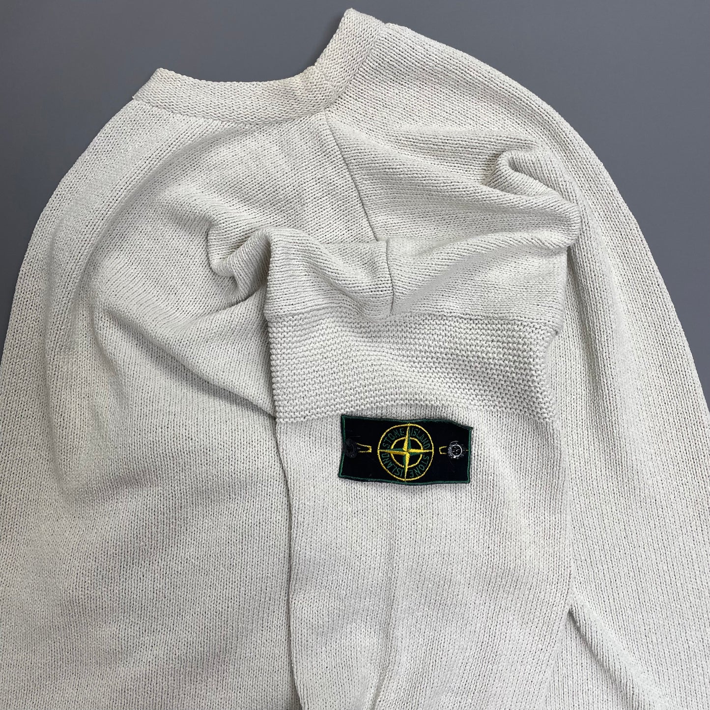 Stone Island SS96 Cream Knit Jumper with Green Edge Badge