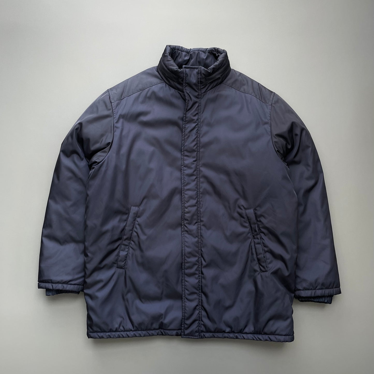 Prada Navy 2017 Nylon Padded Concealed Hood Overcoat