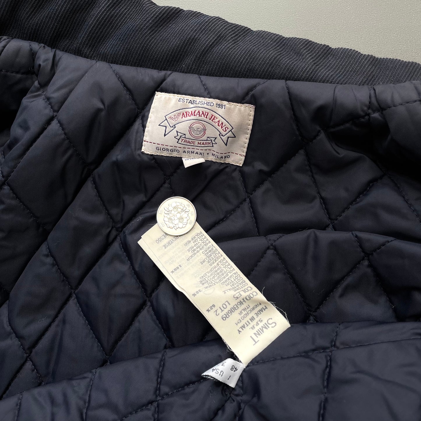 Armani Jeans Navy 90s Padded Trucker Jacket