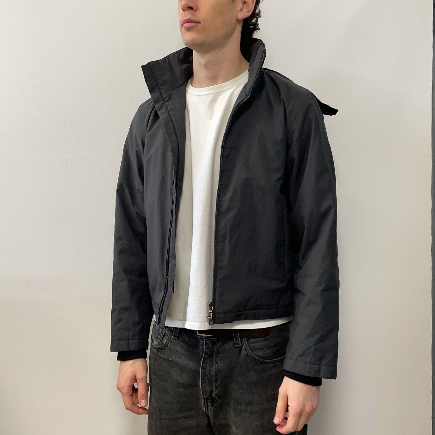 Prada Sport Grey 00s Goretex Wool-Trim Concealed Hood Technical Ski Jacket