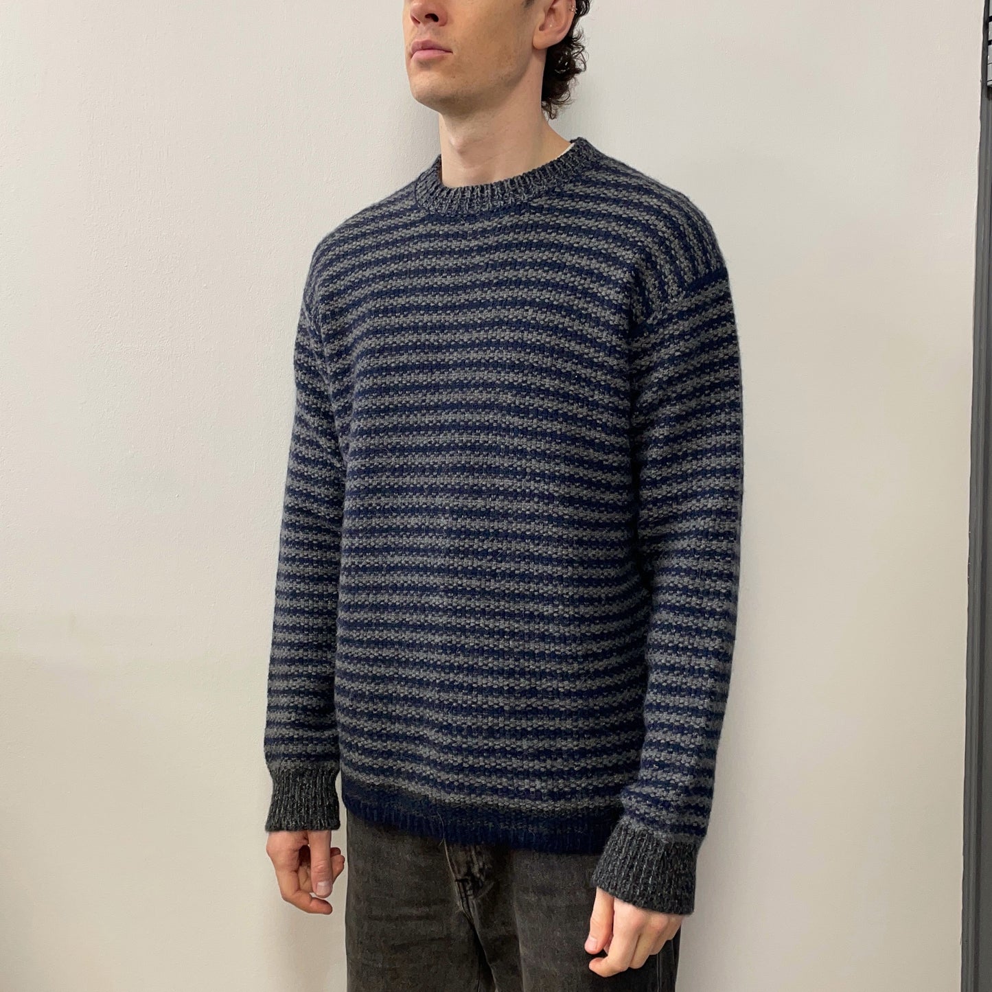 Prada Navy & Grey 2014 Alpaca Wool Chunky Knit Striped Jumper