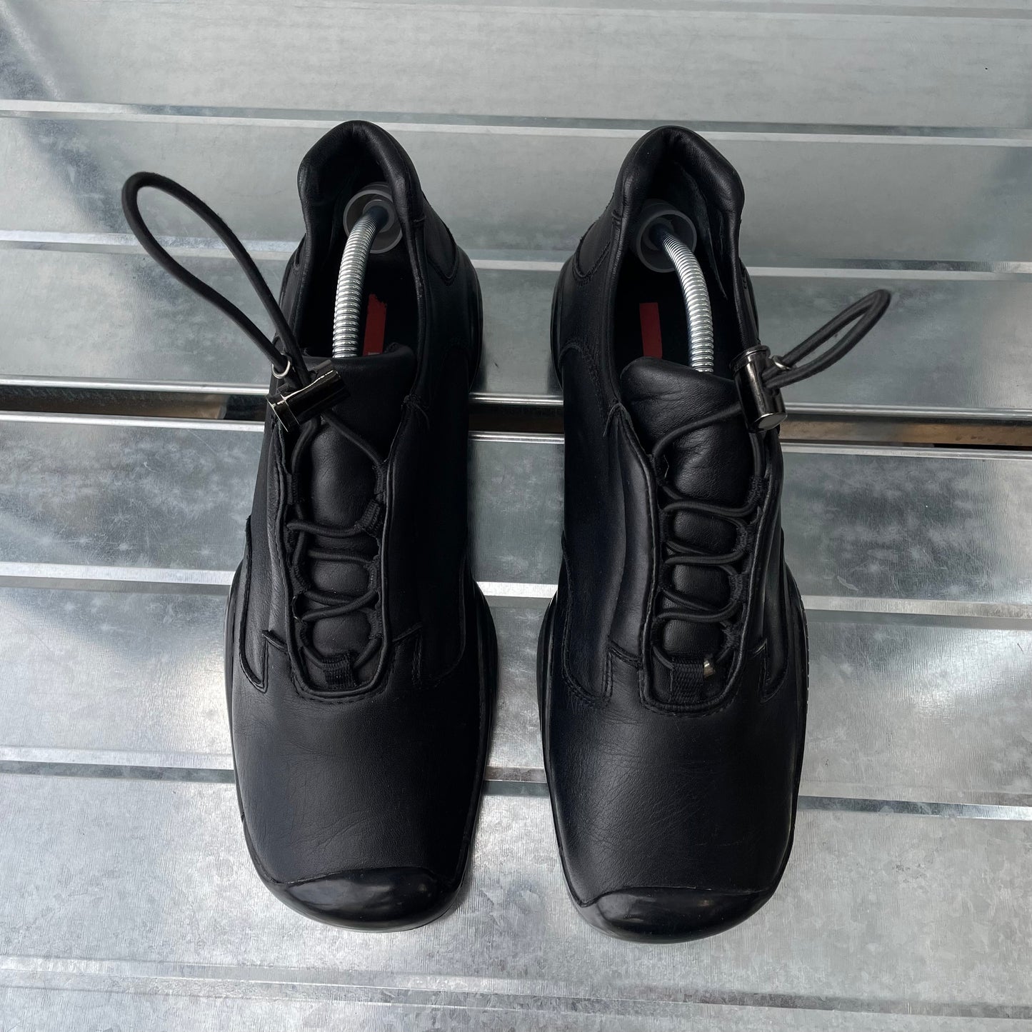 Prada Sport Black SS99 Leather Toggle Trainers
