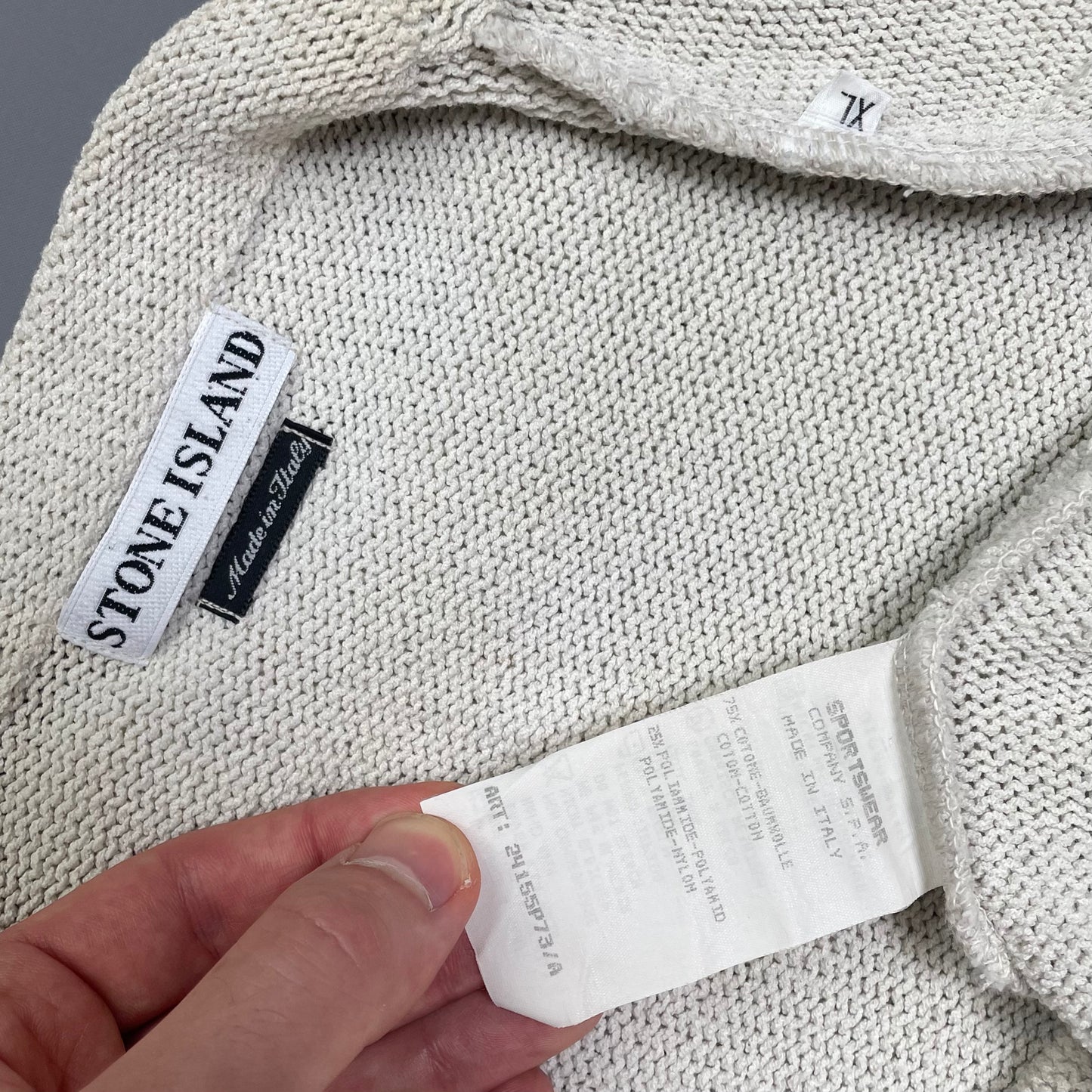 Stone Island SS96 Cream Knit Jumper with Green Edge Badge