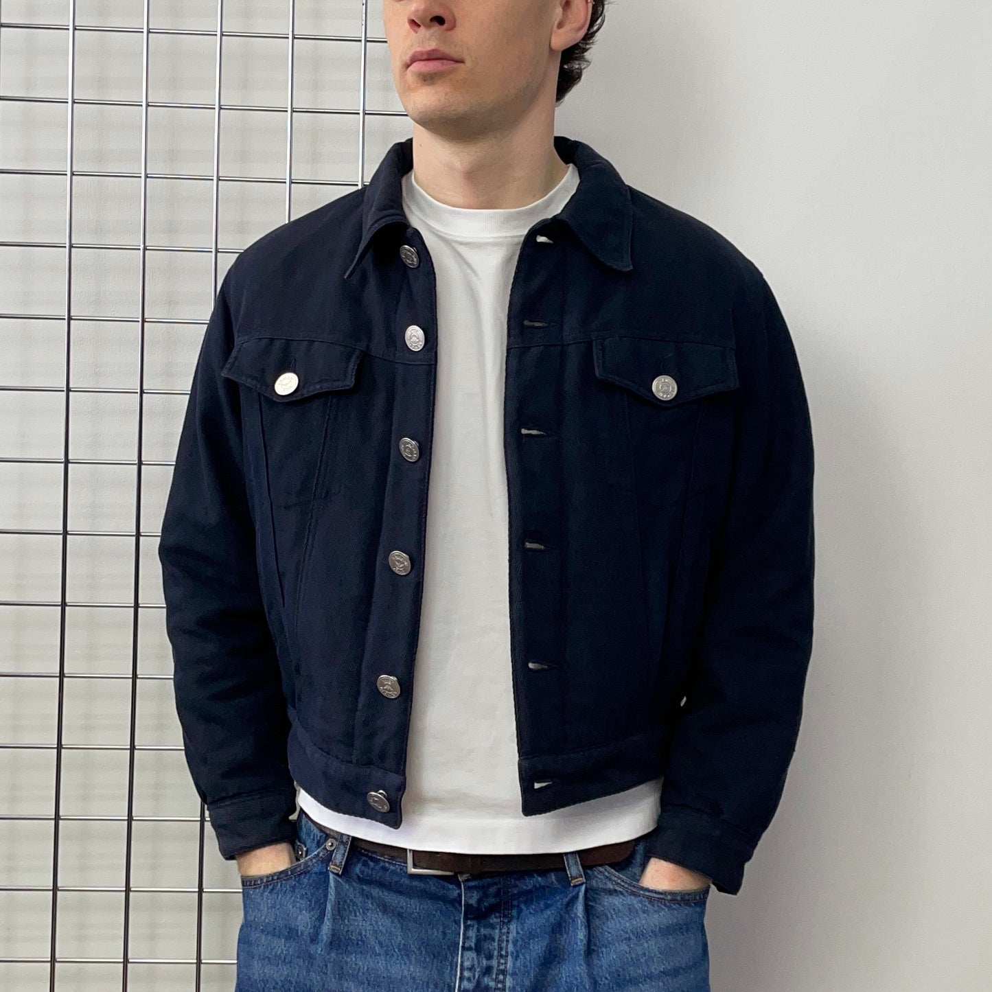Armani Jeans Navy 90s Padded Trucker Jacket