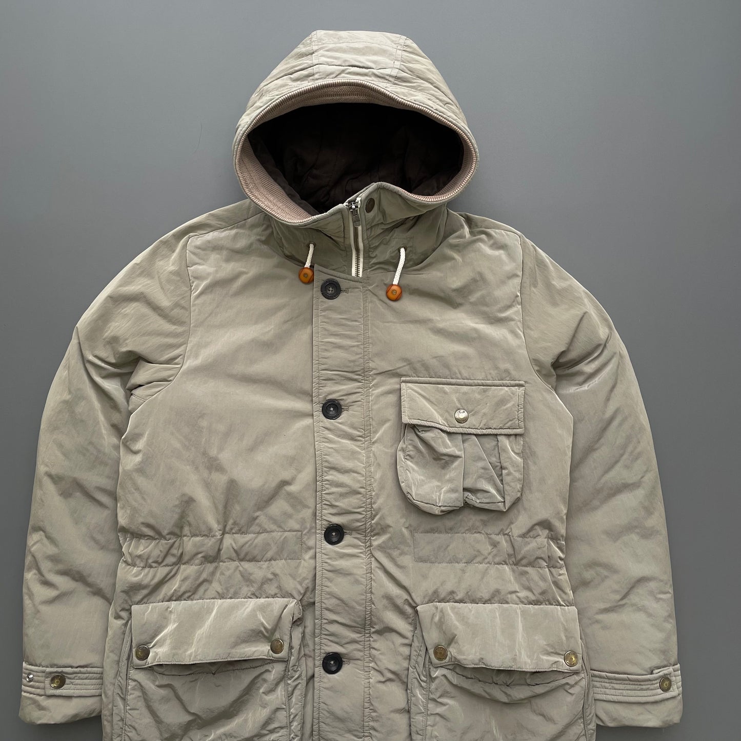 C.P. Company Beige AW10 Chrome Nylon Down Hooded Parka Jacket