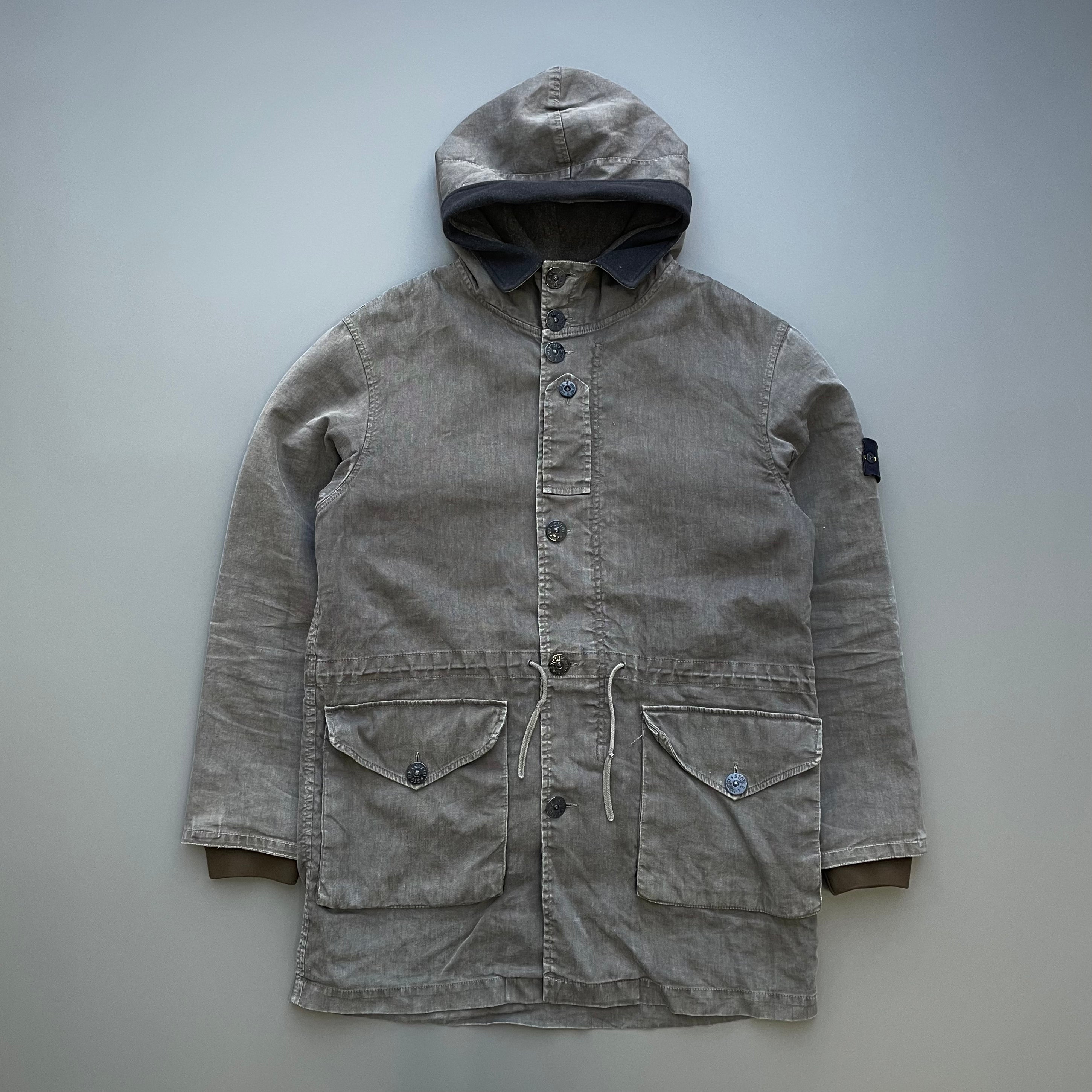 Stone Island Grey AW07 Lino Flax Dutch Rope Liner Hooded Overcoat ...
